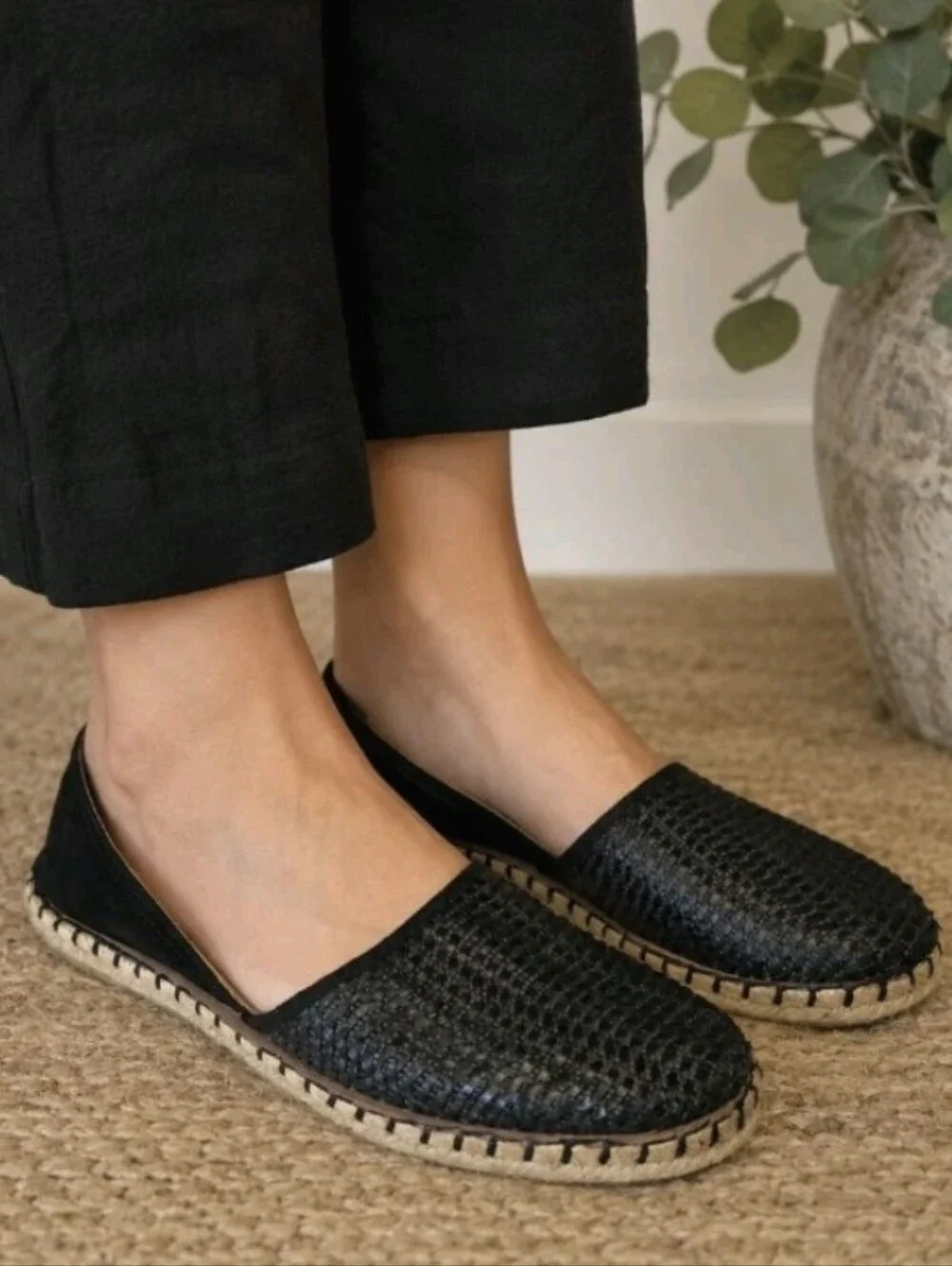 Miz Mooz Cindy Espadrilles Black Woven Leather D'Orsay Flats Women's Sz 10 US